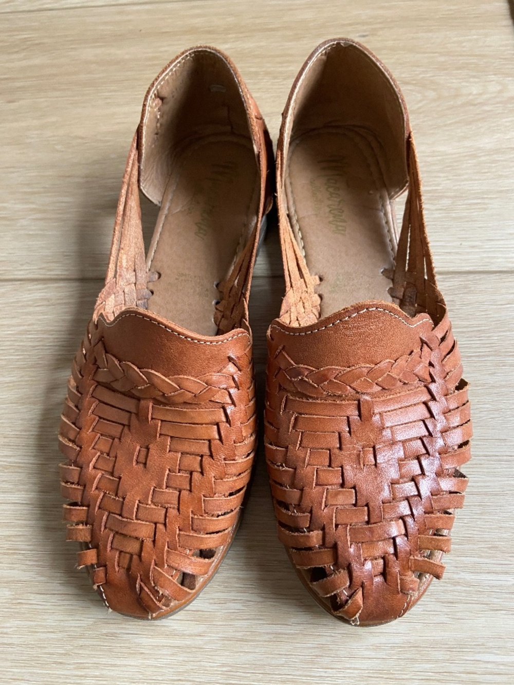 Woven Leather Huarache Flats - Brown